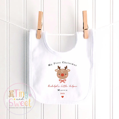 My First Christmas Cute Reindeer Sleepsuit: Personalised Babies 1st Christmas Outfit
