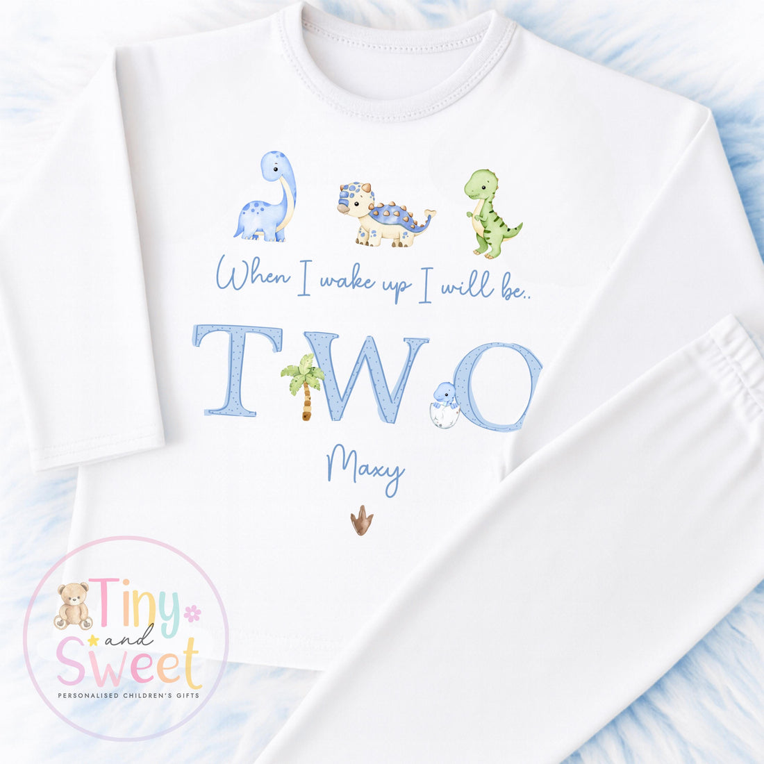 Personalised Blue Dinosaur Birthday Pyjamas: When I Wake Up I&