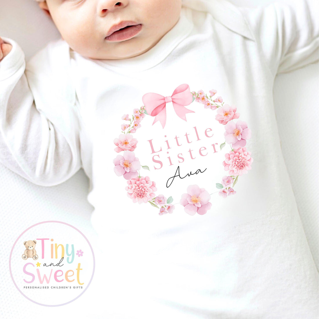 Big Sister &amp; Little Sister Matching Outfits, Big Sister Reveal outfit, Announcement Gift for Siblings and Family, Pink Flower Sister Tee