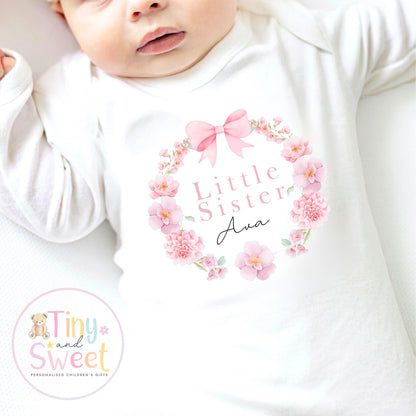 Big Sister &amp; Little Sister Matching Outfits, Big Sister Reveal outfit, Announcement Gift for Siblings and Family, Pink Flower Sister Tee