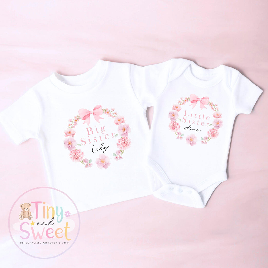 Big Sister &amp; Little Sister Matching Outfits, Big Sister Reveal outfit, Announcement Gift for Siblings and Family, Pink Flower Sister Tee