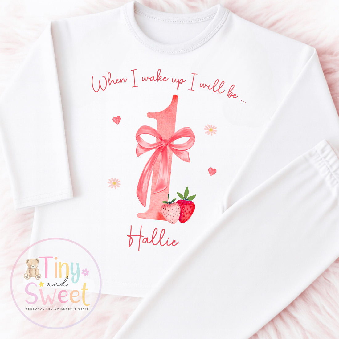 Strawberry Birthday Pyjamas, When I Wake Up I’ll Be, Strawberry PJs – When I Wake Up I’ll Be 1, 2, 3, Personalised Berry Birthday Pyjamas