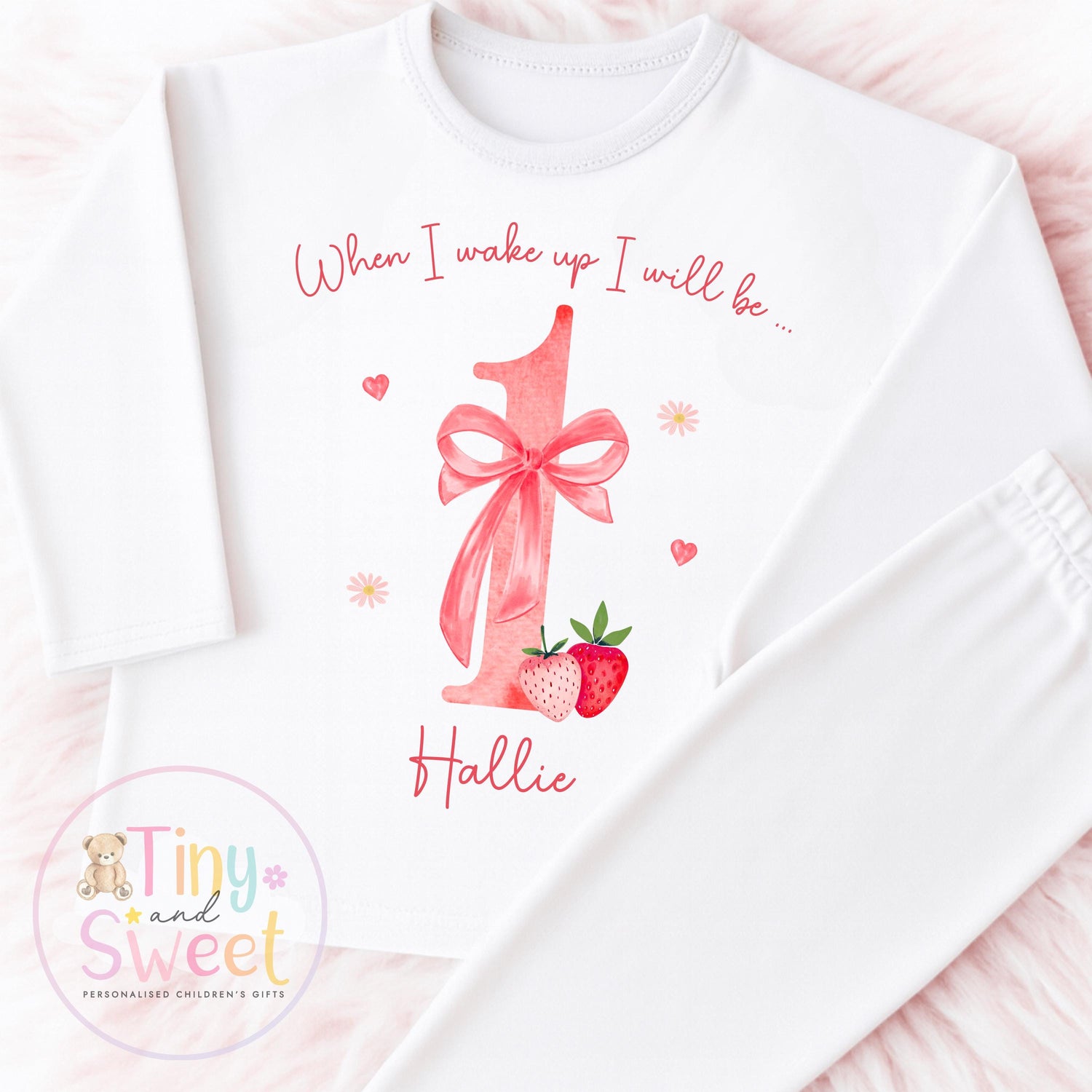 Strawberry Birthday Pyjamas, When I Wake Up I’ll Be, Strawberry PJs – When I Wake Up I’ll Be 1, 2, 3, Personalised Berry Birthday Pyjamas