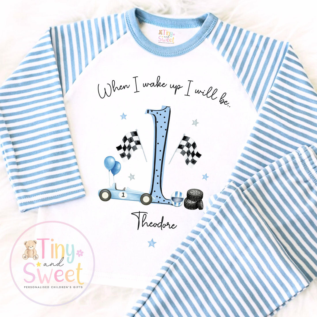 Blue Racing Car Personalised Birthday Pyjamas