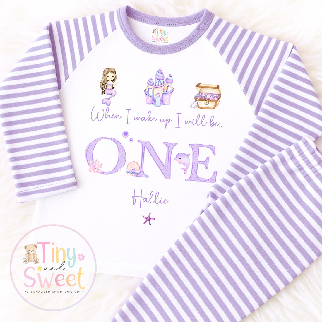Personalised Mermaid Birthday Pyjamas: Lilac Cotton Sleepwear (UK Only)