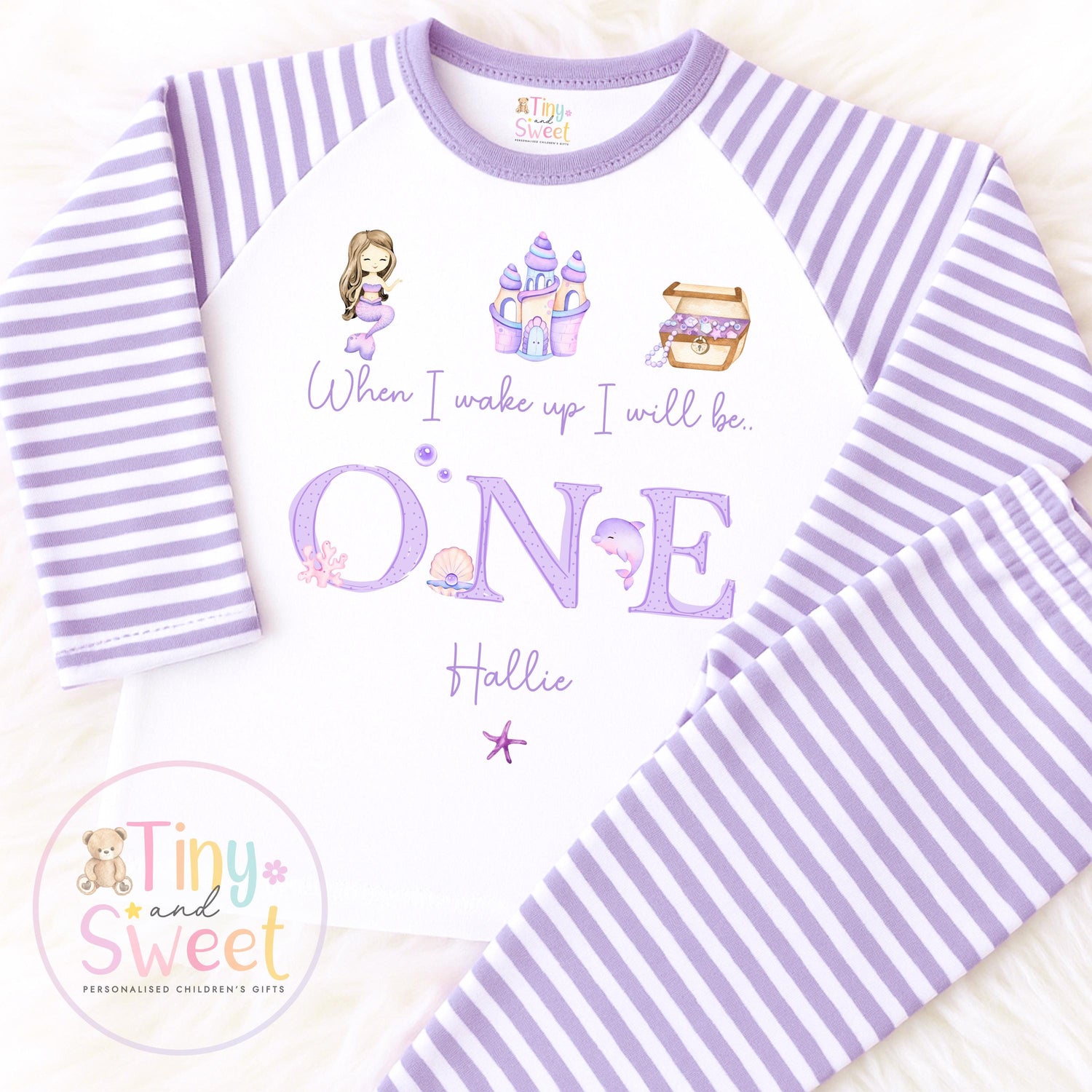 Personalised Mermaid Birthday Pyjamas: Lilac Cotton Sleepwear (UK Only)