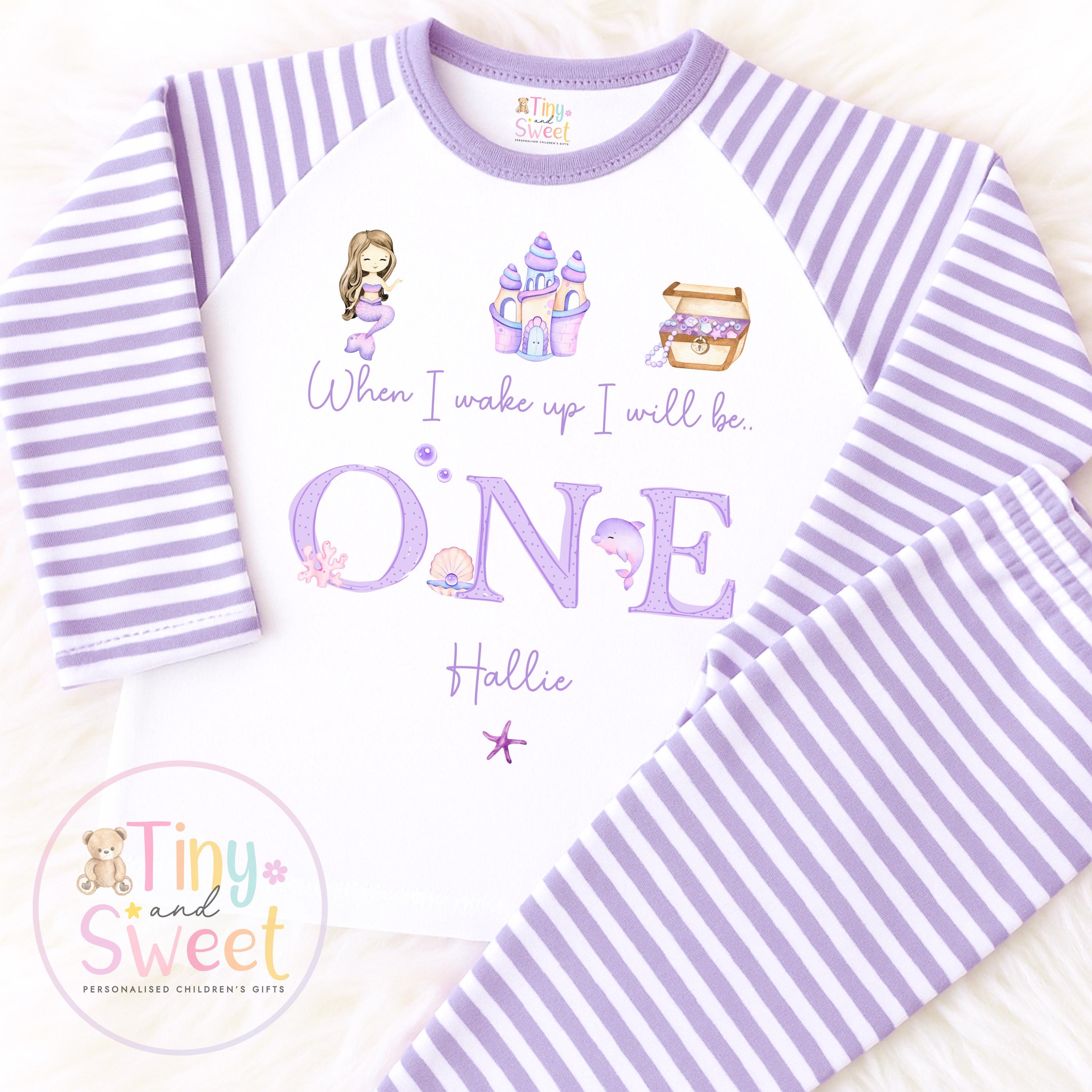 Personalised Mermaid Birthday Pyjamas: Lilac Cotton Sleepwear (UK Only)