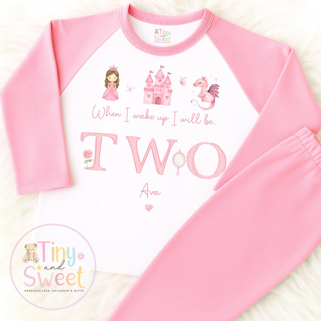 Princess Birthday Pyjamas, When I Wake Up I’ll Be, Princess PJs – When I Wake Up I’ll Be 1, 2, 3, Personalised Princess Birthday Pyjamas