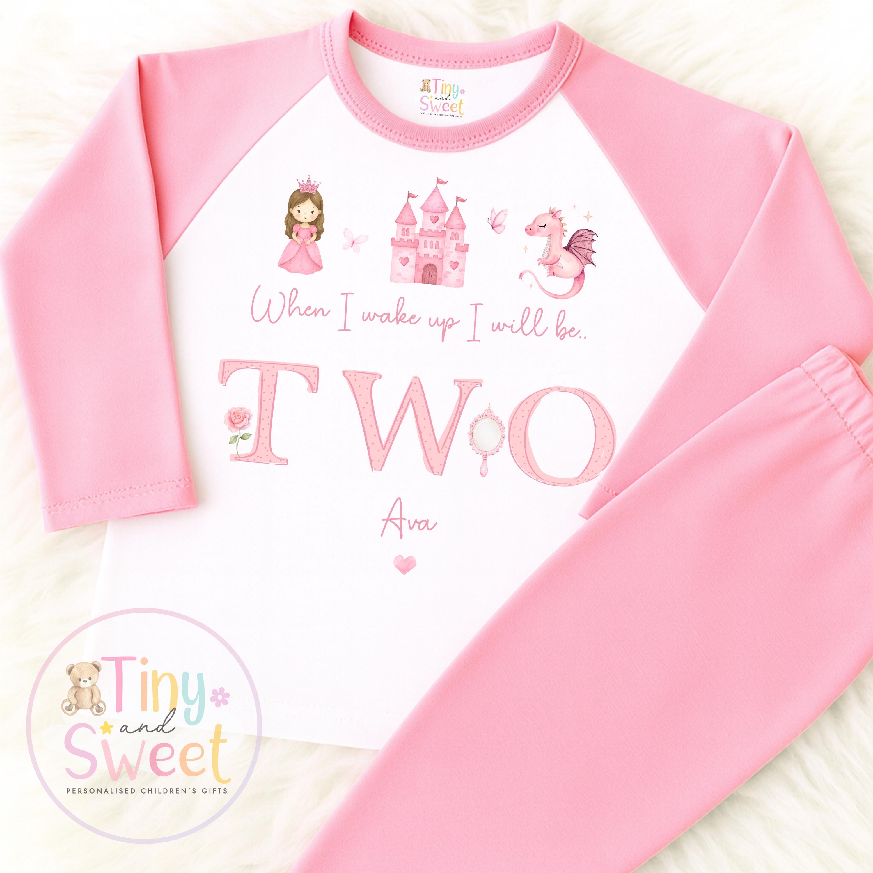 Princess Birthday Pyjamas, When I Wake Up I’ll Be, Princess PJs – When I Wake Up I’ll Be 1, 2, 3, Personalised Princess Birthday Pyjamas