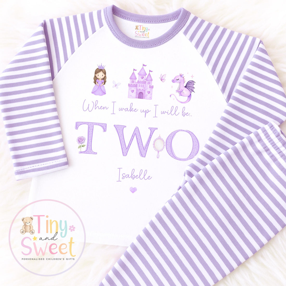 Princess Purple Birthday Pyjamas, When I Wake Up I’ll Be, Princess PJs – When I Wake Up I’ll Be 1, 2, 3, Personalised Birthday Pyjamas