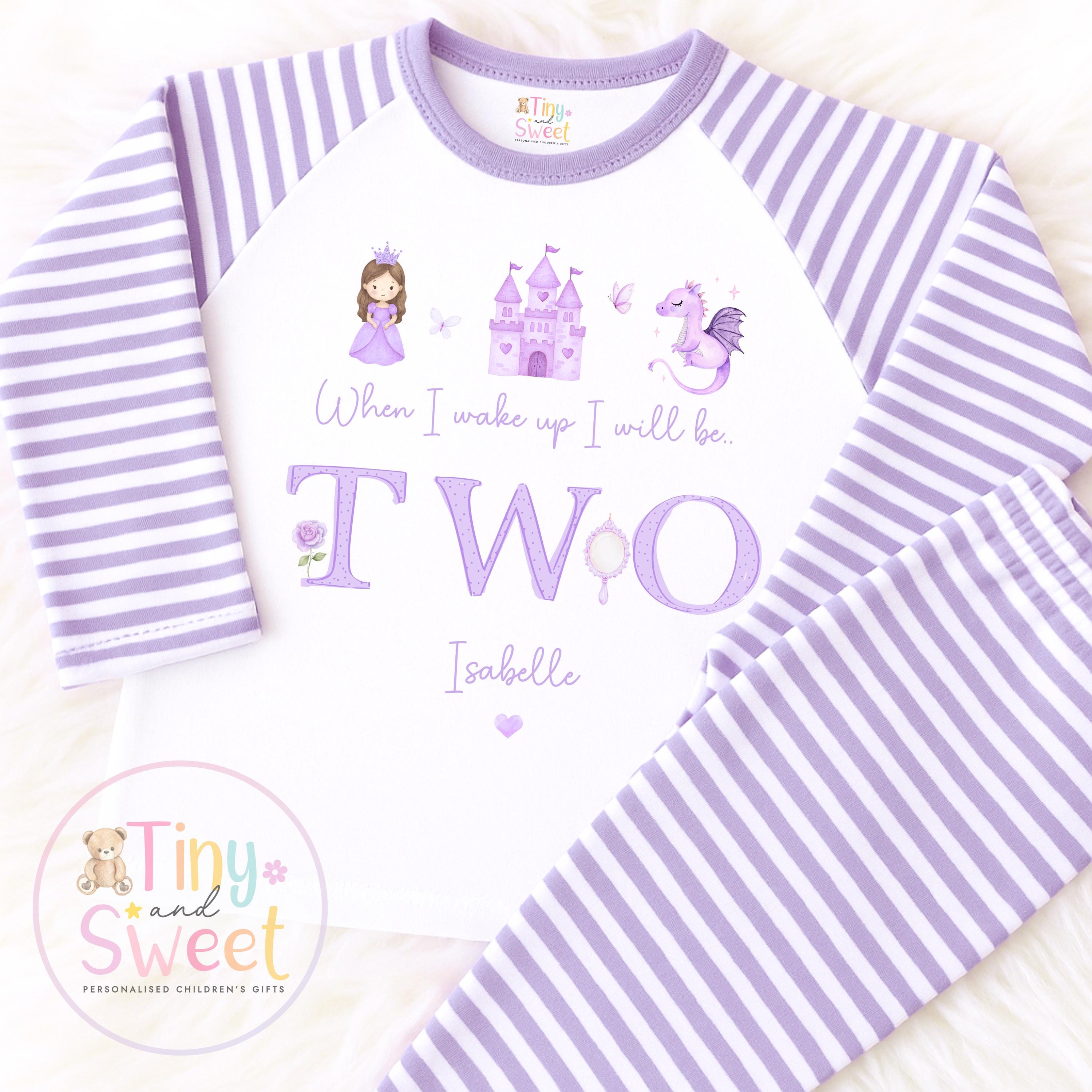 Princess Purple Birthday Pyjamas, When I Wake Up I’ll Be, Princess PJs – When I Wake Up I’ll Be 1, 2, 3, Personalised Birthday Pyjamas