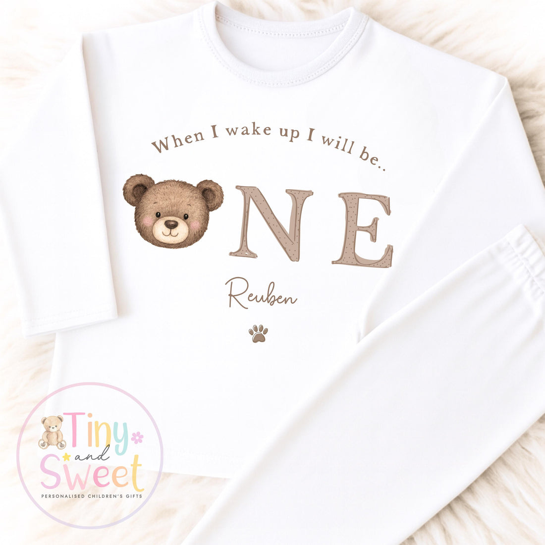 Personalised Toddler Baby Pyjamas, 1st Birthday Bear Pyjamas, When i wake up i&