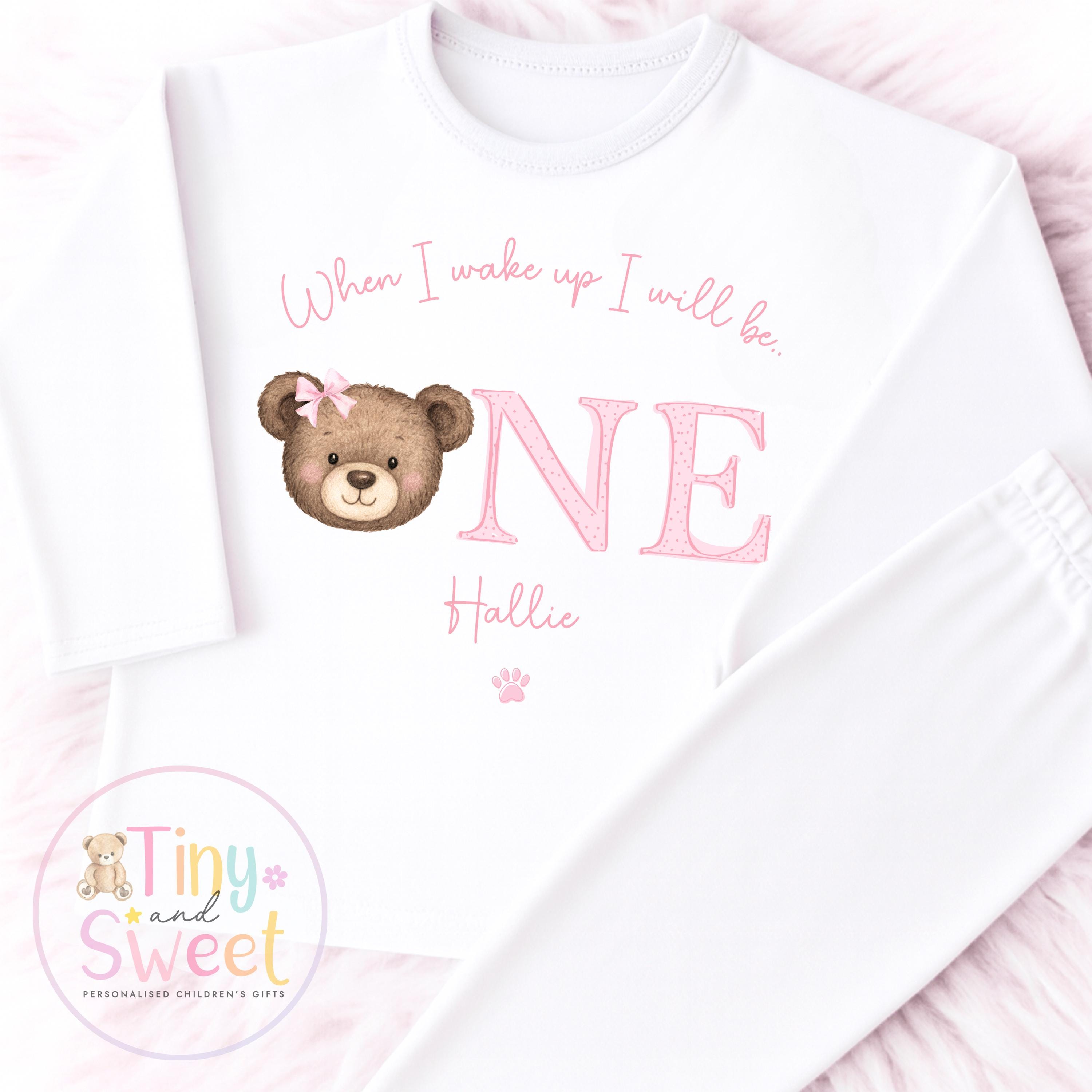 Personalised Toddler Baby Pyjamas, 1st Birthday Bear Pyjamas, When i wake up i&