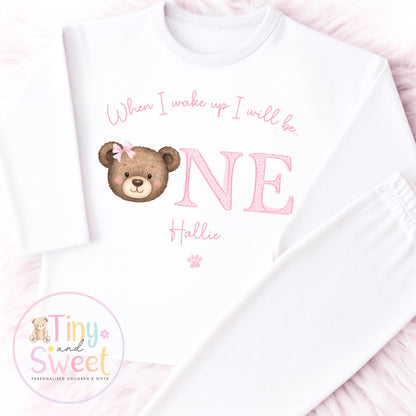 Personalised Toddler Baby Pyjamas, 1st Birthday Bear Pyjamas, When i wake up i&
