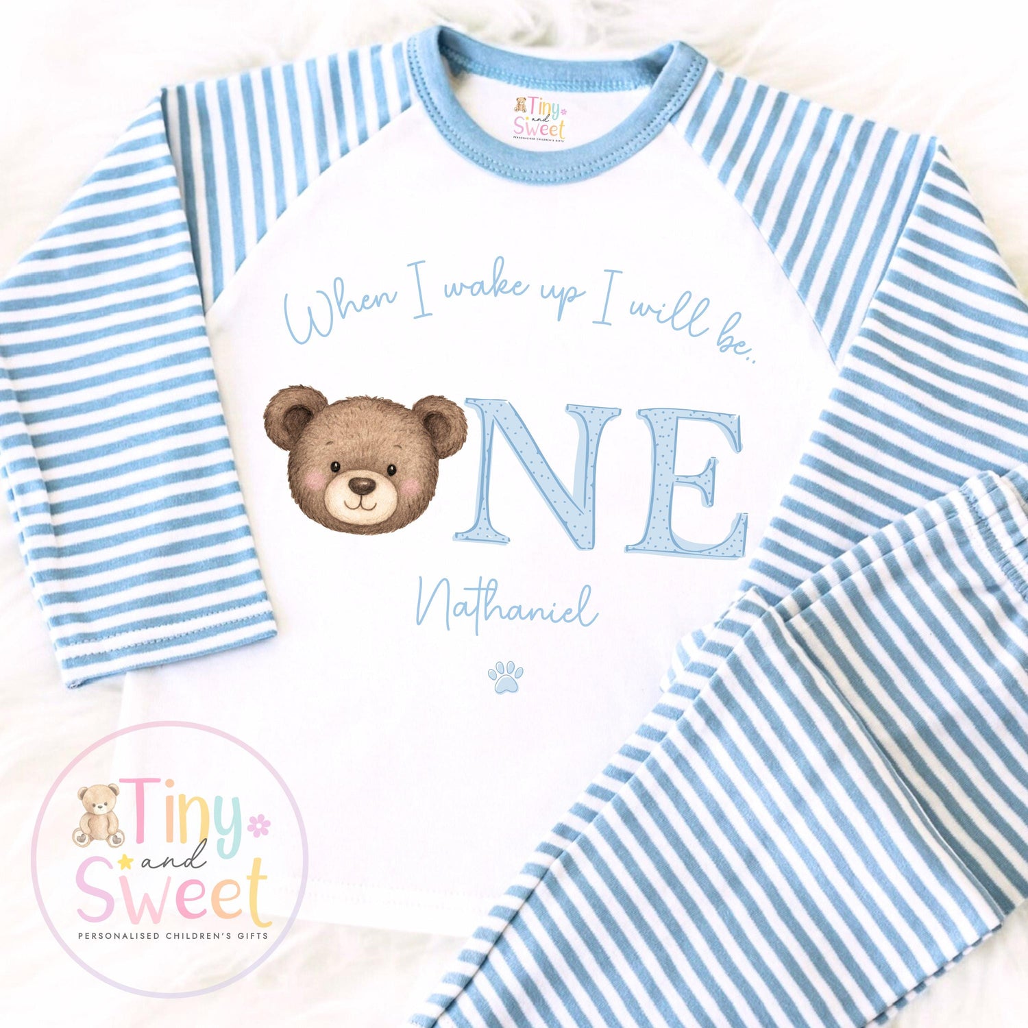 Personalised Toddler Baby Pyjamas, 1st Birthday Bear Pyjamas, When i wake up i&