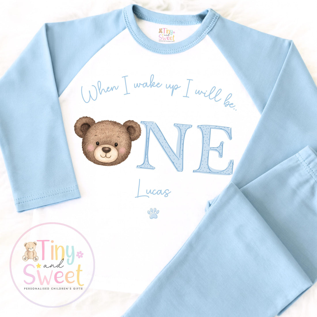 Personalised Toddler Baby Pyjamas, 1st Birthday Bear Pyjamas, When i wake up i&