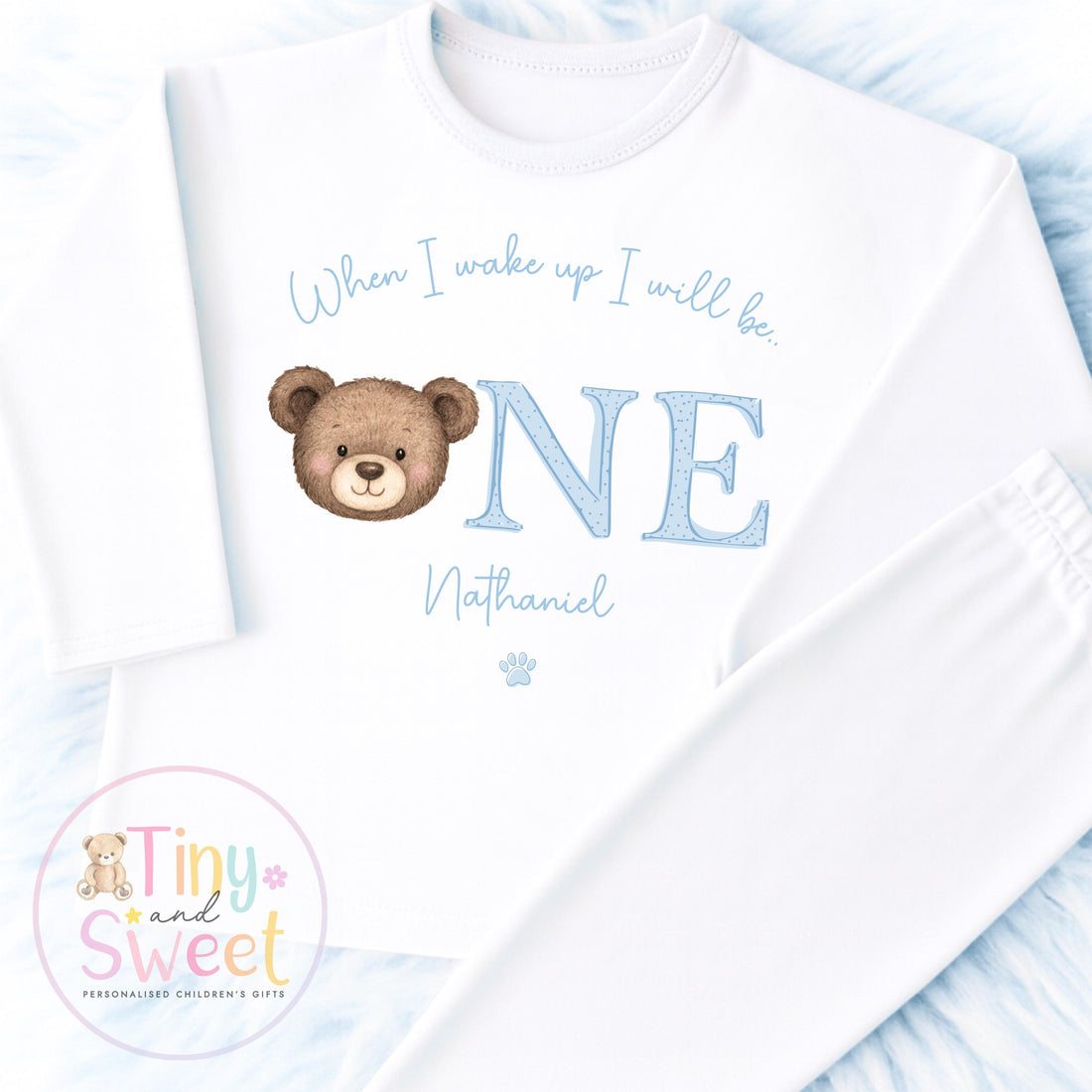 Personalised Toddler Baby Pyjamas, 1st Birthday Bear Pyjamas, When i wake up i&