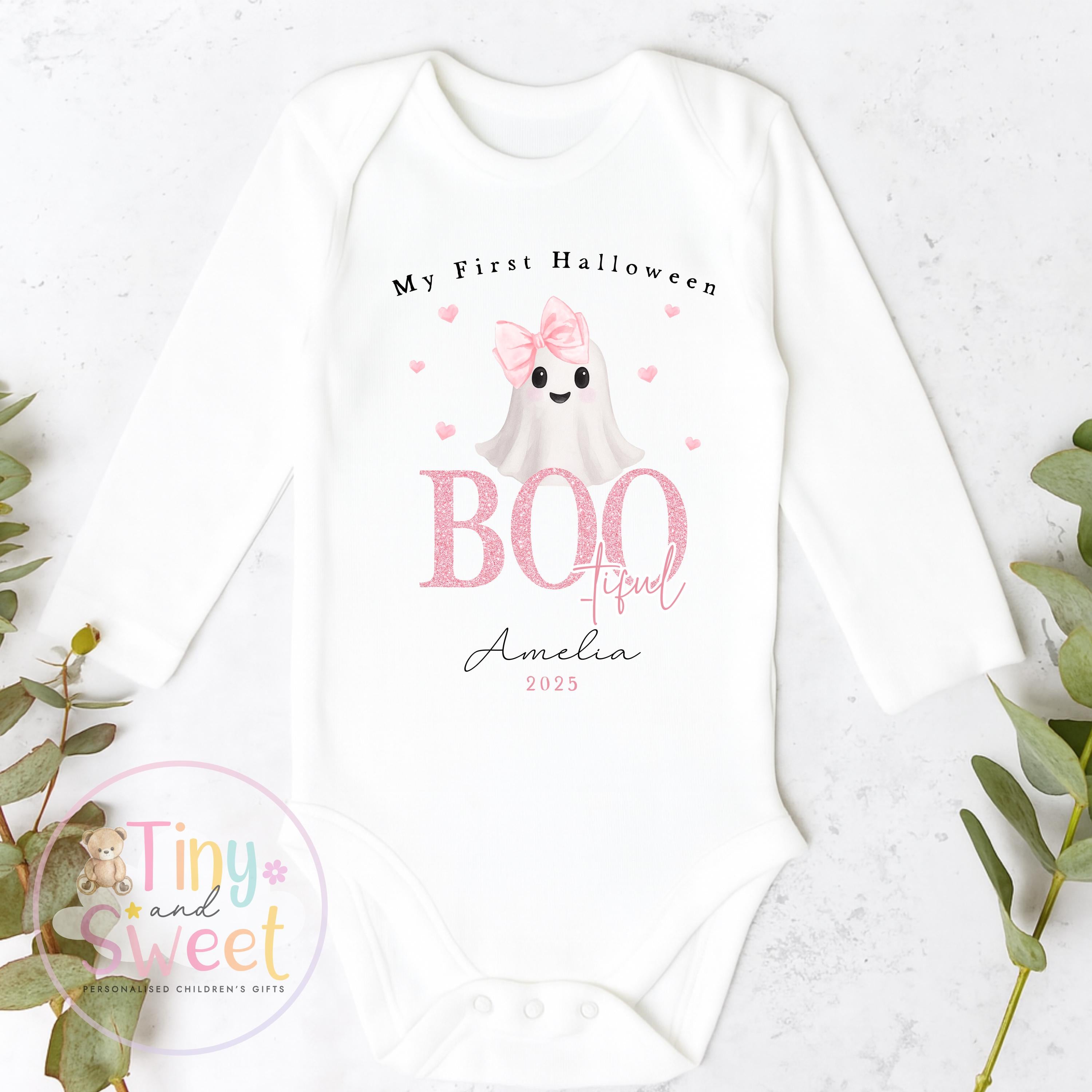 Personalised My First Halloween Sleepsuit – Bootiful –Baby’s 1st Halloween Outfit with Name – Custom Baby Grow – Halloween Baby Gift