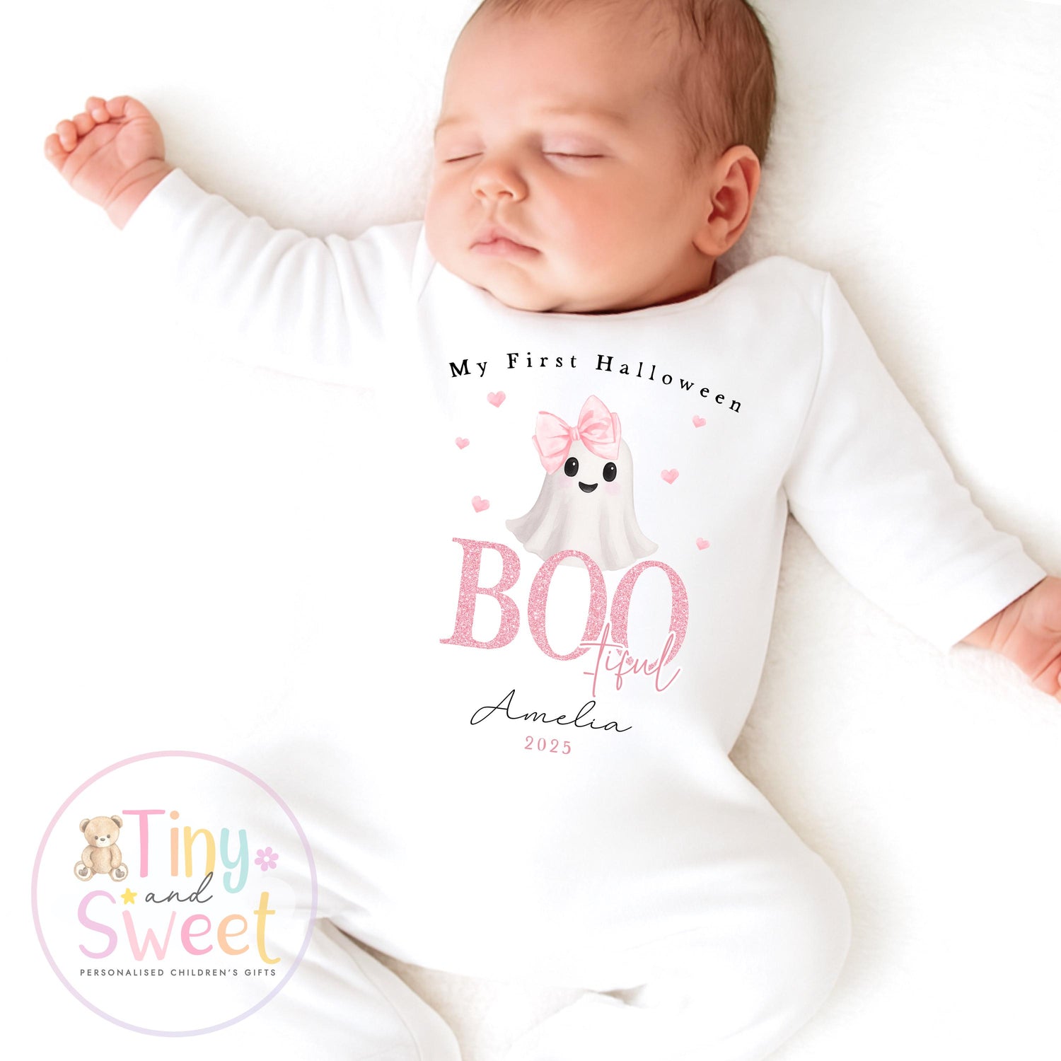 Personalised My First Halloween Sleepsuit – Bootiful –Baby’s 1st Halloween Outfit with Name – Custom Baby Grow – Halloween Baby Gift