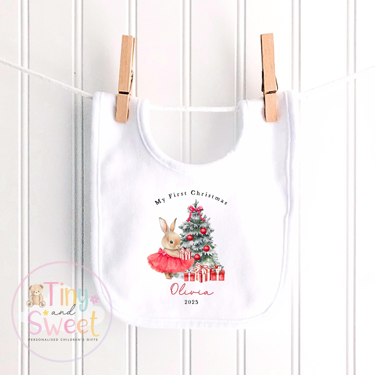 Personalised Girls First Christmas Ballerina Bunny Sleepsuit, Babies 1st Xmas Gift Idea, Pyjamas, 1st Xmas Babygrow, Christmas Outfit