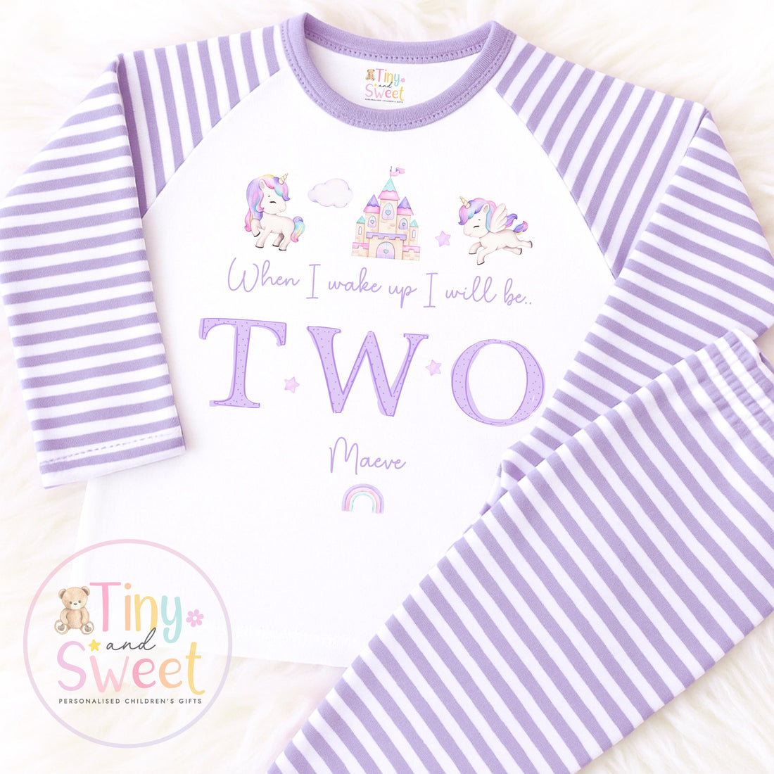 Personalised Unicorn Birthday PJs - Lilac Cotton Girls Pyjamas (UK Only)