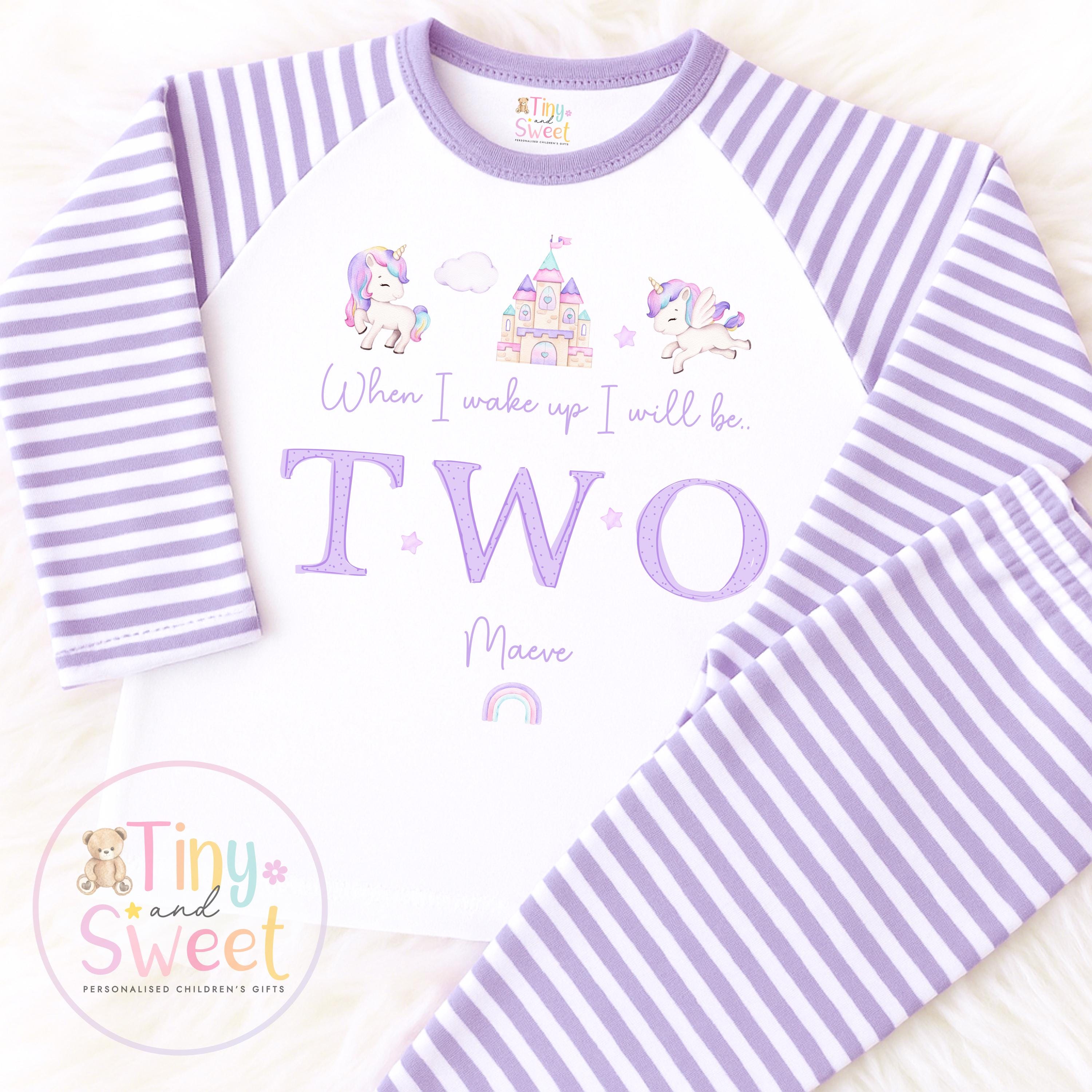 Personalised Unicorn Birthday PJs - Lilac Cotton Girls Pyjamas (UK Only)