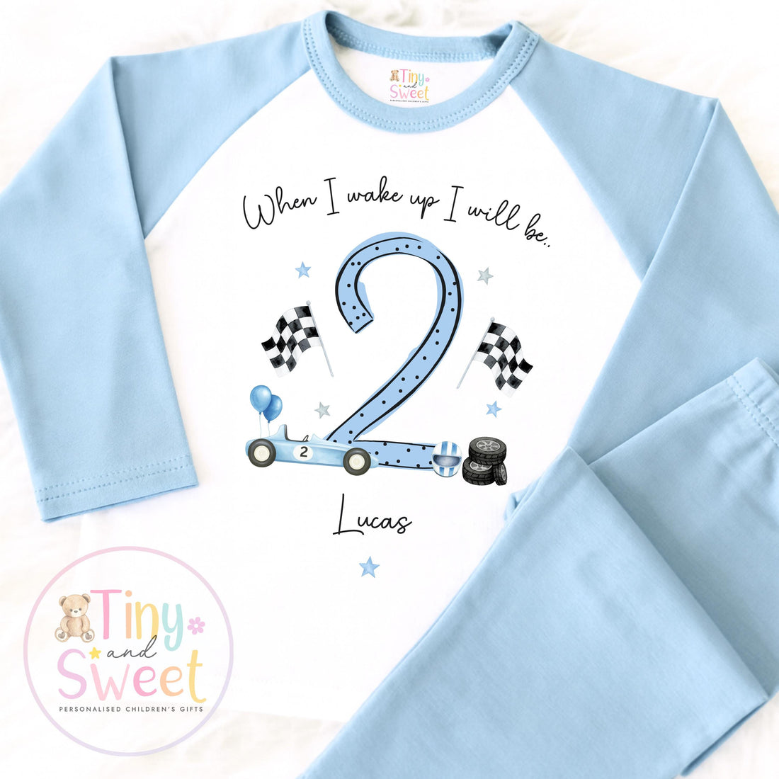 Blue Racing Car Personalised Birthday Pyjamas