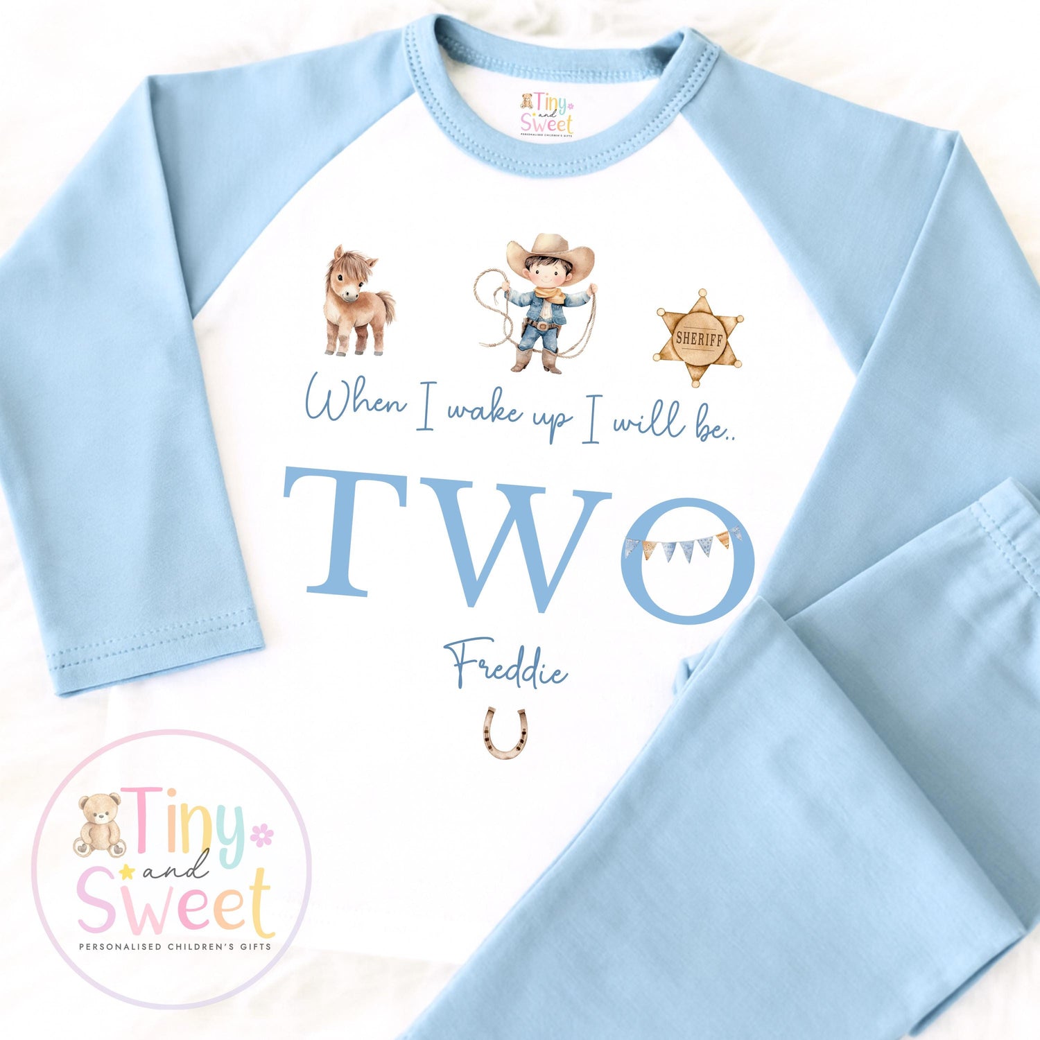 Blue Cowboy Birthday Personalised Pyjamas