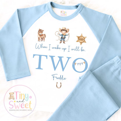 Blue Cowboy Birthday Personalised Pyjamas