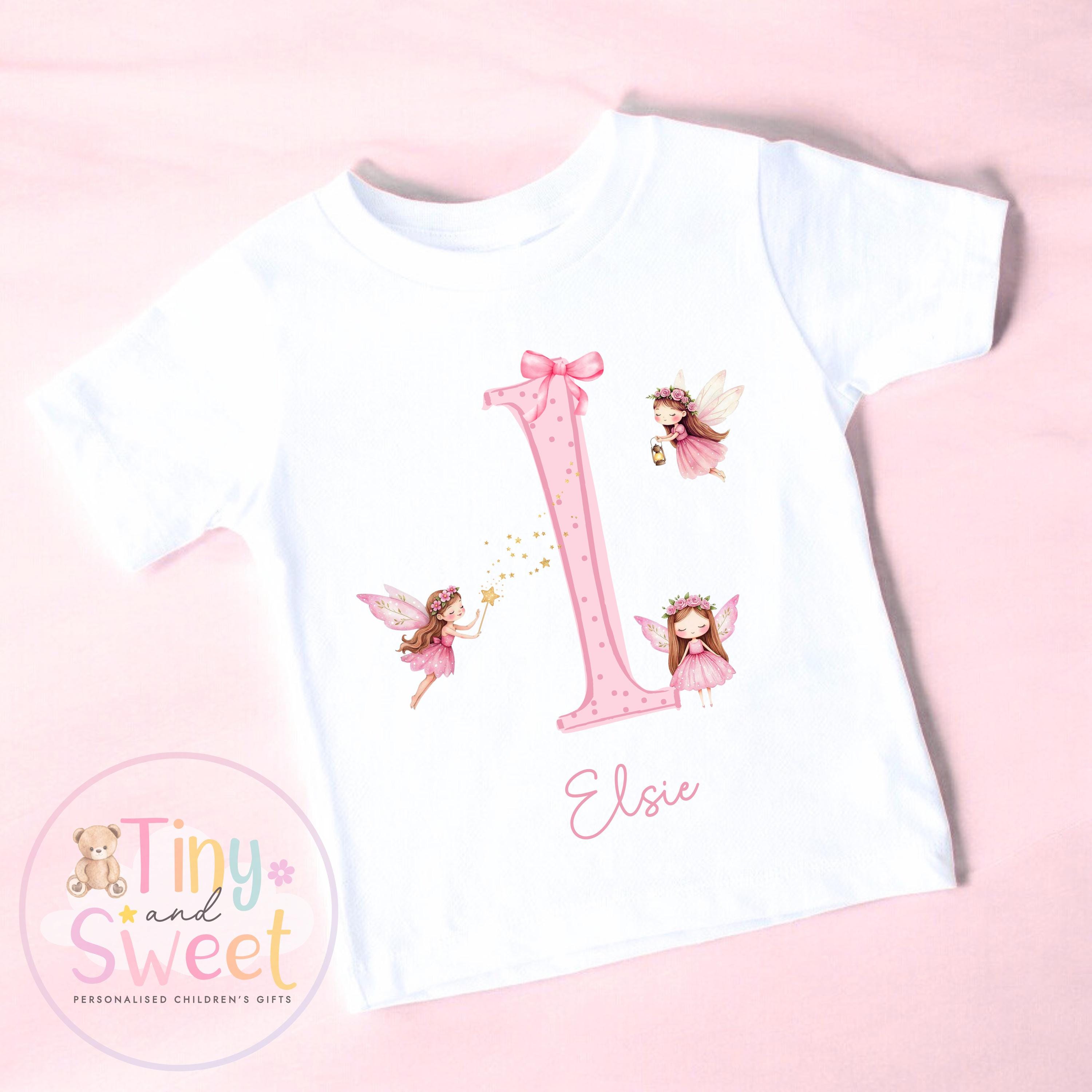 Personalised Fairy Birthday T-Shirt, Personalised Fairy First Birthday T-Shirt, 1st 2nd 3rd Birthday Pink Fairies, Fairy Theme Birthday