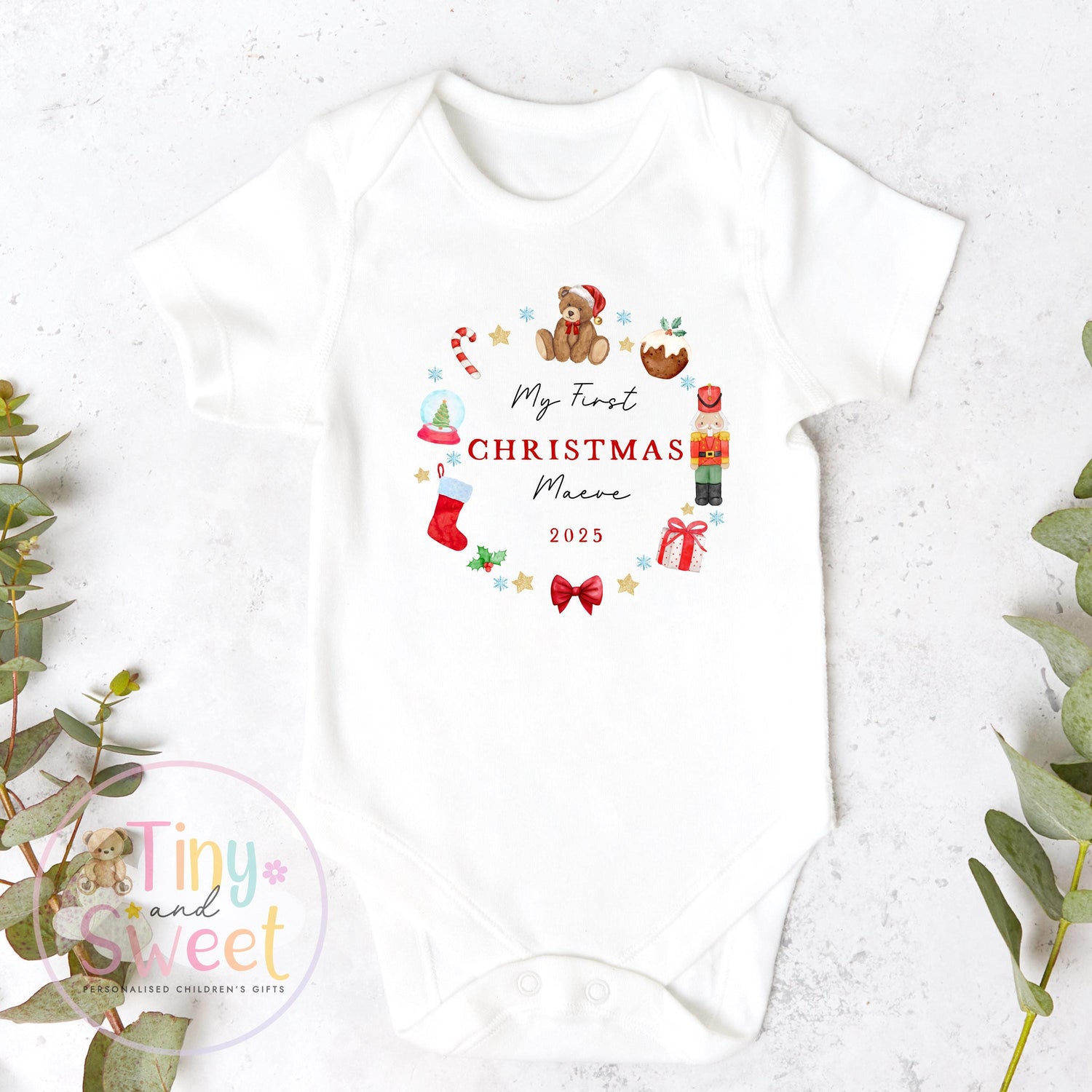 First Christmas Baby Grow , My First Christmas, Custom Name Sleepsuit, Baby’s First Christmas, Personalised Christmas Baby Outfit