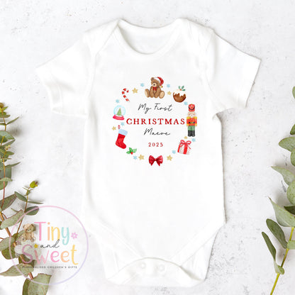 First Christmas Baby Grow , My First Christmas, Custom Name Sleepsuit, Baby’s First Christmas, Personalised Christmas Baby Outfit
