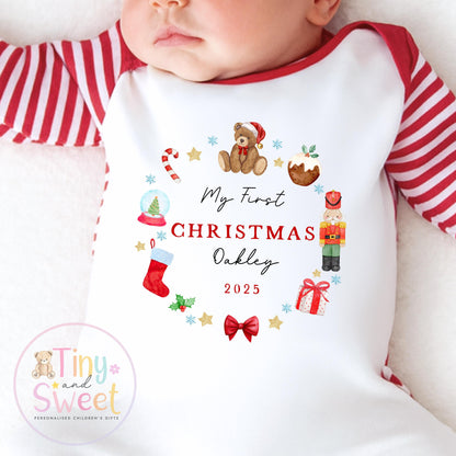 First Christmas Baby Grow , My First Christmas, Custom Name Sleepsuit, Baby’s First Christmas, Personalised Christmas Baby Outfit