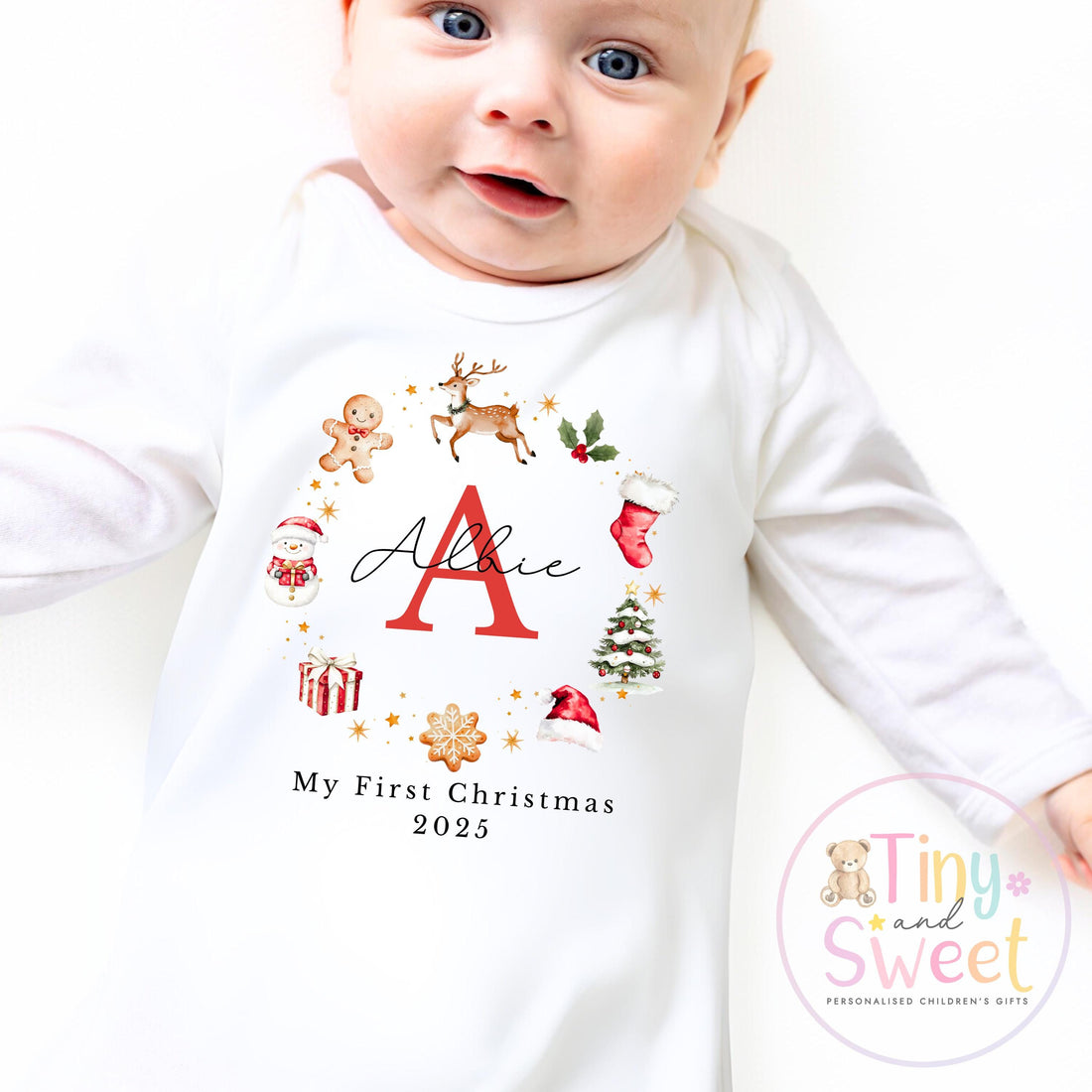 Personalised Christmas Sleepsuit, Babies first Christmas, 1st Christmas Babygrow, 1st xmas, Christmas gift for new baby
