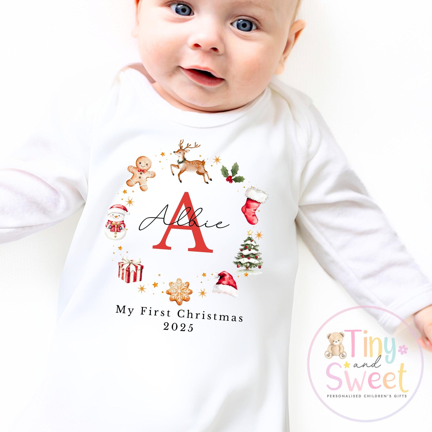 Personalised Christmas Sleepsuit, Babies first Christmas, 1st Christmas Babygrow, 1st xmas, Christmas gift for new baby