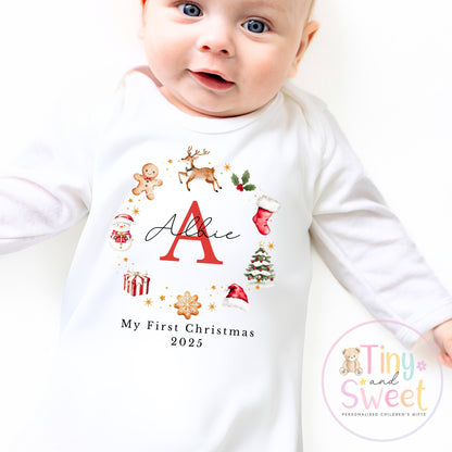 Personalised Christmas Sleepsuit, Babies first Christmas, 1st Christmas Babygrow, 1st xmas, Christmas gift for new baby