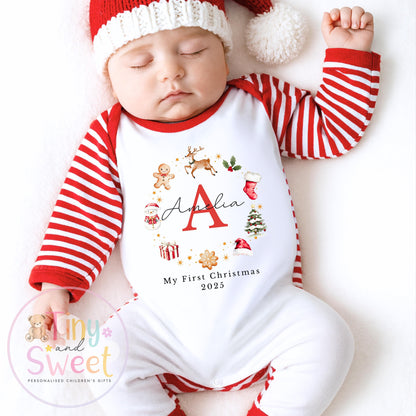 Personalised Christmas Sleepsuit, Babies first Christmas, 1st Christmas Babygrow, 1st xmas, Christmas gift for new baby