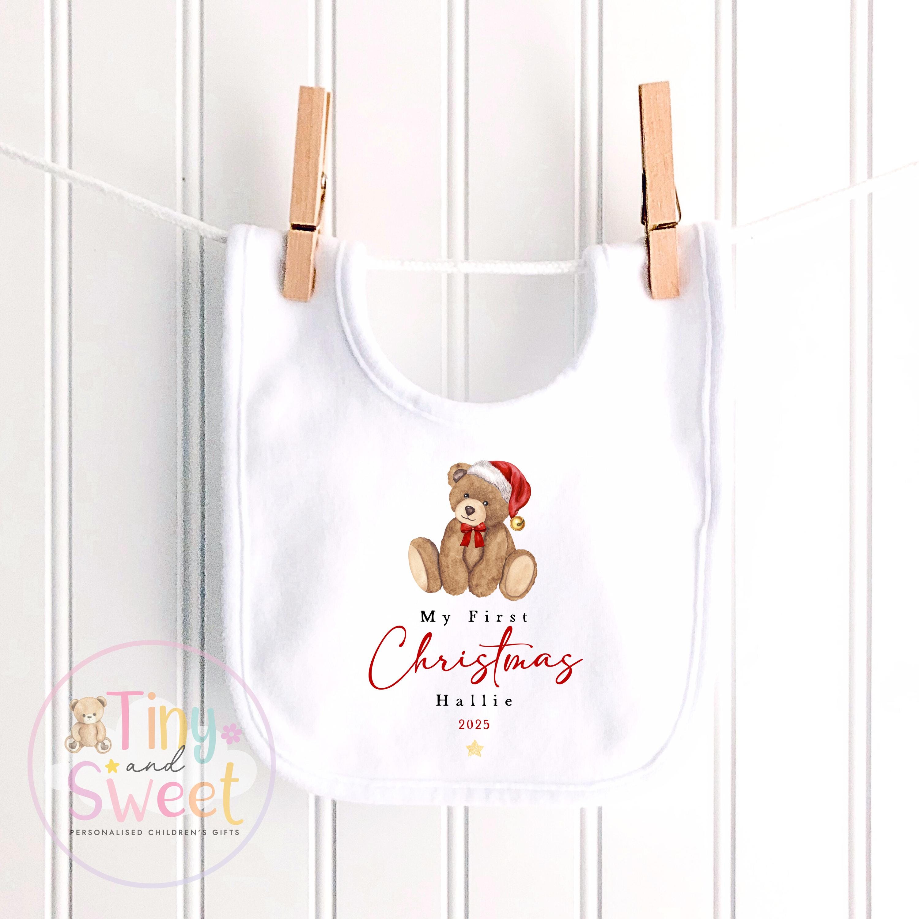 My First Christmas Teddy Bear Sleepsuit: Personalised Babies 1st Christmas Outfit