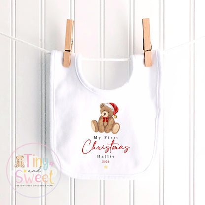 My First Christmas Teddy Bear Sleepsuit: Personalised Babies 1st Christmas Outfit