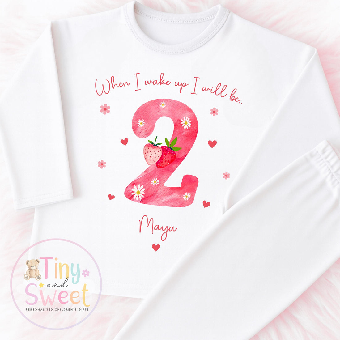 Strawberry Birthday Pyjamas, When I Wake Up I’ll Be, Strawberry PJs – When I Wake Up I’ll Be 1, 2, 3, Personalised Berry Birthday Pyjamas