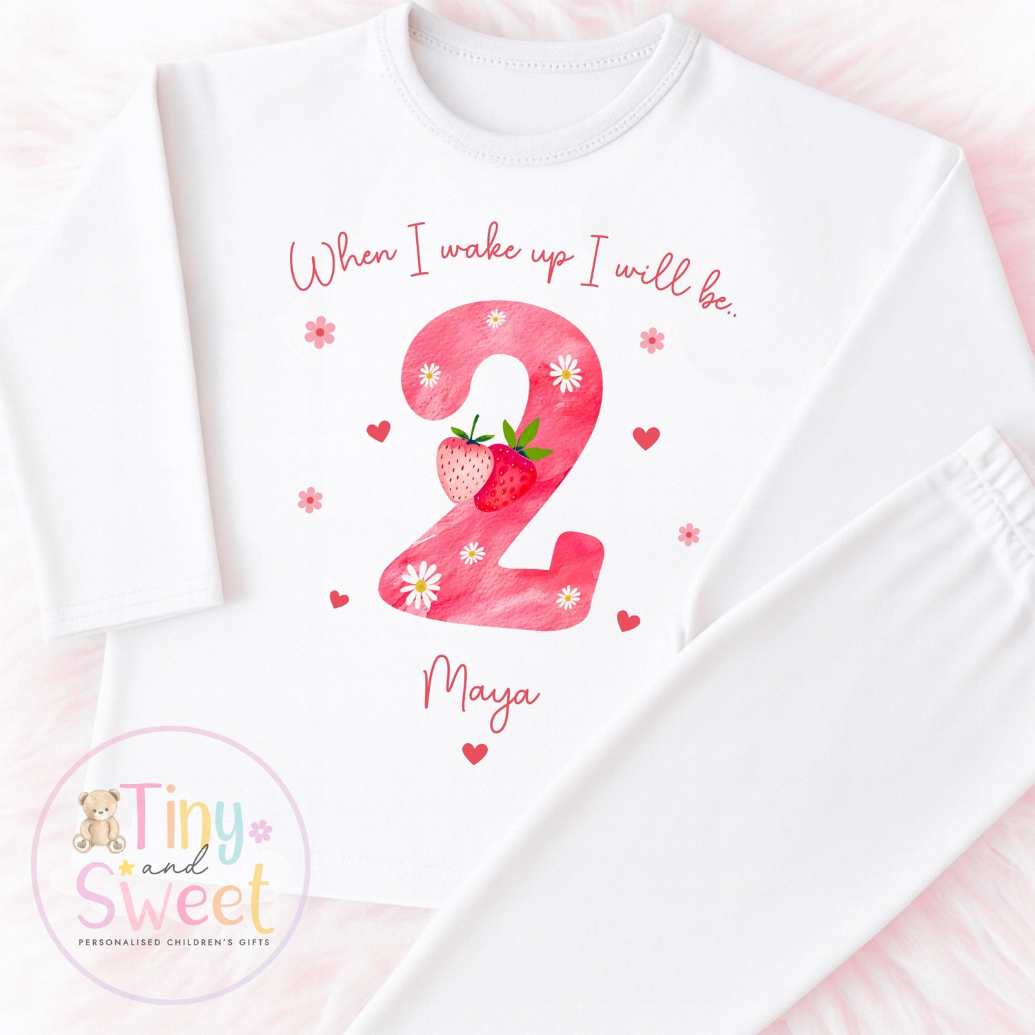 Strawberry Birthday Pyjamas, When I Wake Up I’ll Be, Strawberry PJs – When I Wake Up I’ll Be 1, 2, 3, Personalised Berry Birthday Pyjamas