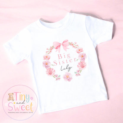 Bow Big Sister T-Shirt, Big Sister Reveal outfit, Announcement Gift for Siblings and Family, Rainbow Sister Tee, Sister Announcement