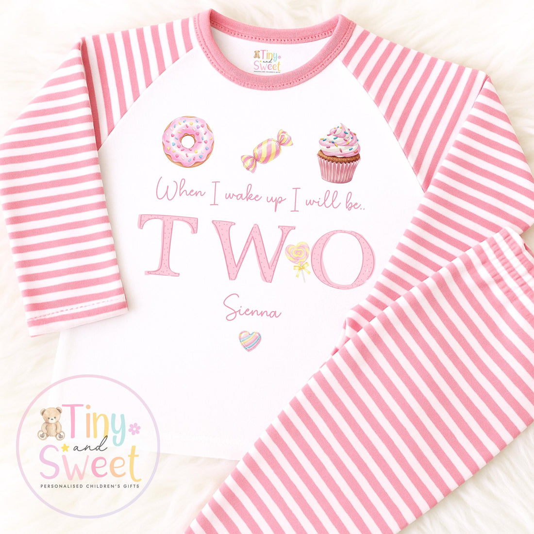 Pink Sweets Personalised Birthday Pyjamas: When I wake up I&