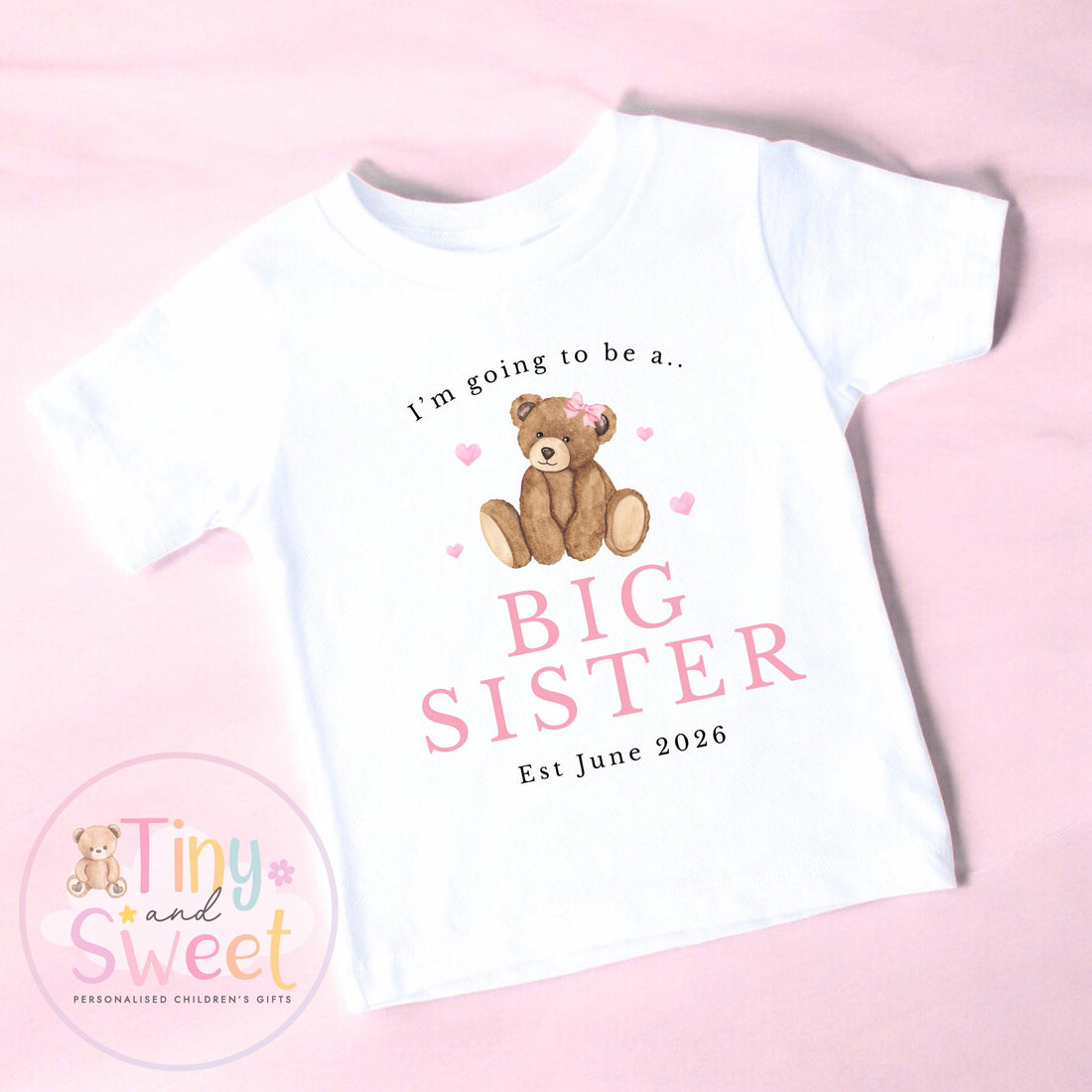 Teddy Bear Big Sister T-Shirt, Big Sister Reveal outfit, Announcement Gift for Siblings and Family, Teddy Sister Tee, Sister Announcement