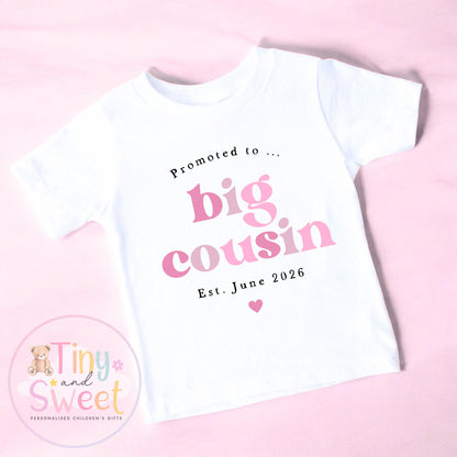 Promoted to Big Cousin T-Shirt – Girls Announcement Top – New Baby Reveal Gift, Big Cousin Shirt for Girls – Pregnancy Announcement Tee