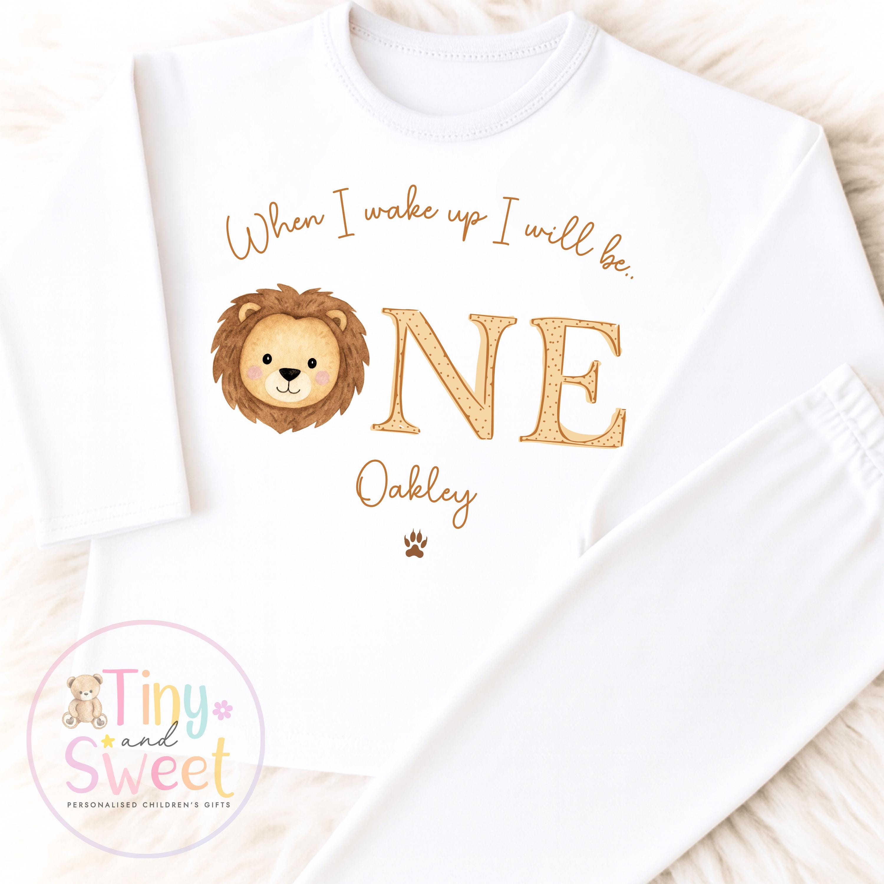 Personalised Toddler Baby Pyjamas, 1st Birthday Lion Pyjamas, When i wake up i&