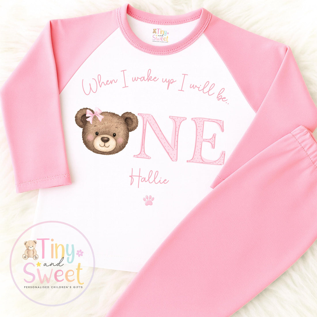 Personalised Toddler Baby Pyjamas, 1st Birthday Bear Pyjamas, When i wake up i&