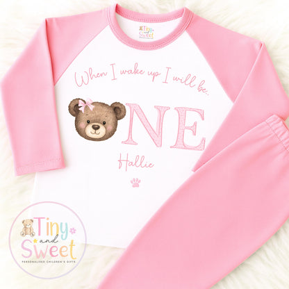 Personalised Toddler Baby Pyjamas, 1st Birthday Bear Pyjamas, When i wake up i&