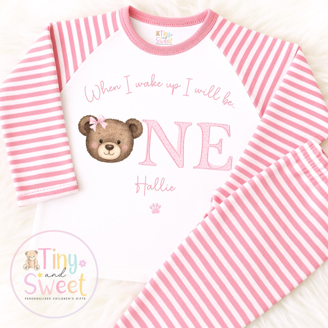Personalised Toddler Baby Pyjamas, 1st Birthday Bear Pyjamas, When i wake up i&