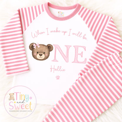 Personalised Toddler Baby Pyjamas, 1st Birthday Bear Pyjamas, When i wake up i&